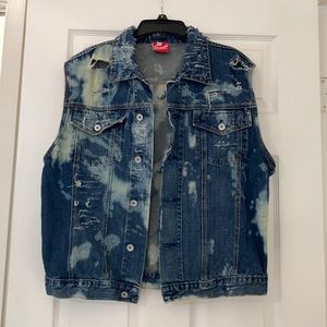 Distressed denim vest